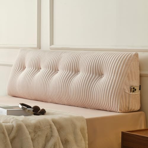 Z-hom Large Headboard Pillow Queen NO ROLL Pillow Wedge Pillow Headboard for Sitting Up in Bed Backrest Support Triangular Cushion for Reading Gap Pillow w/Removable Washable Cover Cream