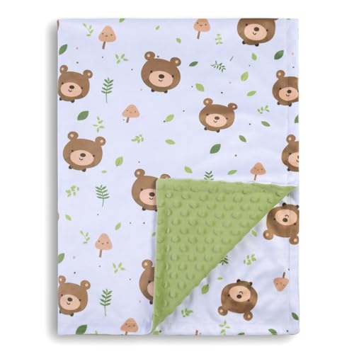 Image of Donsonny Baby Blanket for Boys Girls Soft Minky with Double Layer Dotted Backing, Cartoon Printed 30 x 40 Inch Toddler Blanket (Little Bear)