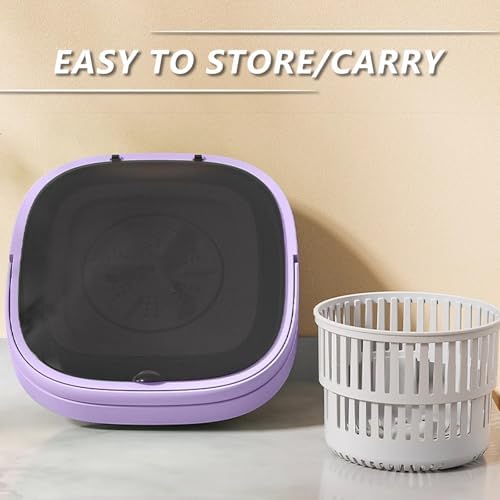 Portable Mini Travel Washing Machine - Foldable Design with Dehydration Basket for Quick Underwear and Small Item Washing - Ideal for Home and Travel (Purple)