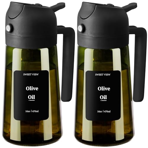 SWEET VIEW Olivenölspender und Ölsprüher – 470 ml Glas, lichtdichter Ölausgießer für Küche, Luftfritteuse, Kochen, Salat und Grillen 1