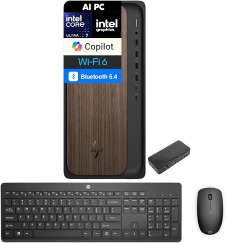 Image of HP OmniDesk AI PC Desktop (Intel Ultra 7-265, 32GB DDR5, 4TB PCIe SSD, Intel Graphics, 280W PSU, WiFi 6, Bluetooth 5.4, RJ-45, 1 Display Port, HDMI, Win 11 Home) w /USB-C Dock