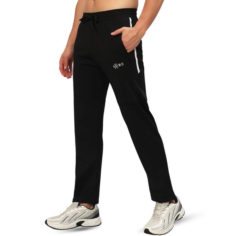 Image of AXIMO Sports Track Pants for Men Athletic Fit Joggers with Side Stripes Stretchable Breathable Fabric Elastic Waistband Drawstring Gym Running Casual Wear Mens Track Pant