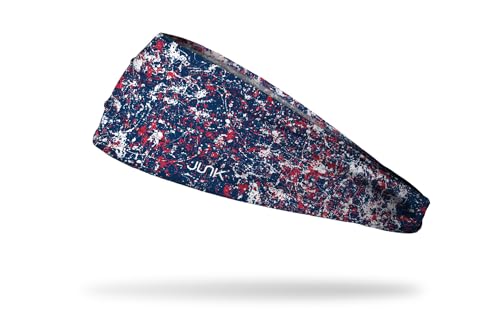 JUNK Brands Big Bang Lite Headband - Moisture-Wicking Performance Fabric Non-Slip Sports Sweatband for Men & Women - One Size - Patriotic Paint Splatter