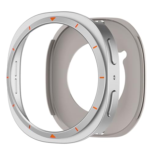 Image of 2 in 1 Metal Rugged Case Compatible with Samsung Galaxy Watch 8 40mm 44mm Shockproof Protect Bumper Case with Back Cover (NO WATCH) (Silvery and Orange,44mm)
