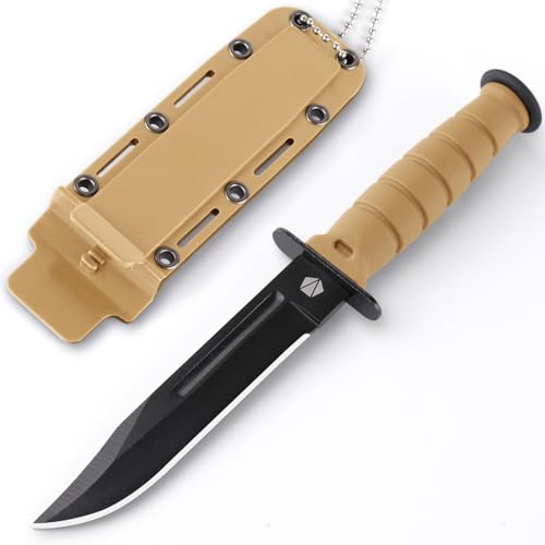 REAT Mini Neck Knife with Sheath,6' Small Fixed Blade Knife with 420 Steel,Ergonomic No-Slip Handle for EDC,Camping,Hiking,Outdoor (Desert)