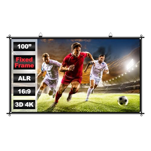 100 inch Fixed Frame Projector Screen Anti Glare Outdoor Indoor Movie Projector Screen Wrinkle-Free Hanging Projection Screen for Room Wall Theater Camping Backyard 4K HD 16:9