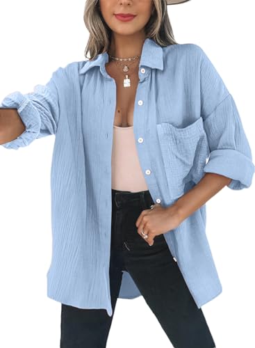 Dokotoo Women's Casual Roll Up Long Sleeve Button Down V