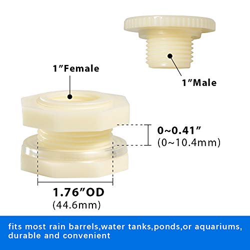 Quickun 1" Abs Bulkhead Water Tank Connector Adapter Fitting With Plugs Thru-Bulk Pipe Fitting (Set Of 2) #TOP1