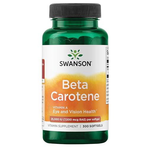 Swanson Beta-Carotene Vitamin A 25 000 IU Eye and Skin Health Supplement for Adults Seeking Vision and Immune Support - 7 500 mcg (300 Softgels)(1 Pack)