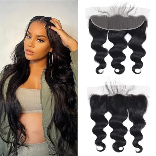 DUAUJUIU Lace Frontal 13x4 Body Wave Transparent Lace Closure Human Hair Frontals Closures Pre Plucked with Natural Hairline Ear to Ear Natural Color Brazilian Hair for Women 16 Inch