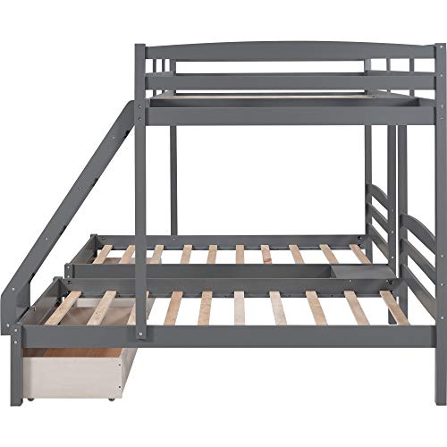 Triple Bunk Bed Full Over 2 Twin Bunk Bed With 3 Drawers And Guardrails, Bunk Bed For Family, Teens, No Box Spring Needed #TOP6