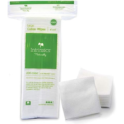 Intrinsics Large Cotton Face Pads – 4" x 4", 8-Ply 100% Cotton Makeup Remover Pads (200 Count) Cover