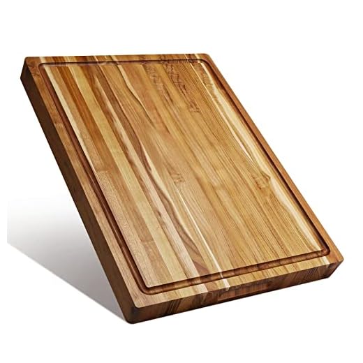 Large Teak Wood Cutting Board for Kitchen, Reversible Wooden Chopping Board With Juice Grooves and Handles,Ideal for Chopping Meat, Vegetables, Fruits, Bread, Cheese, 17x12"