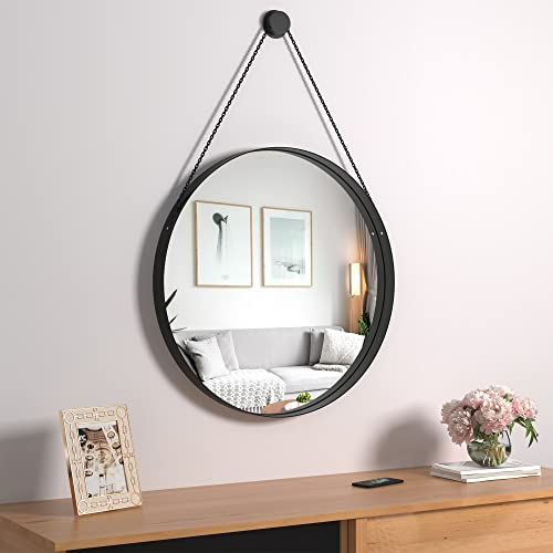 Nxhome Round Wall Mirror With Chain- Decorative Hanging Wall Mirror 18 Inches Black Vanity Mirror For Living Room Entryway Bedroom Bathroom #TOP1