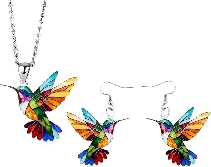 Vurotry Hummingbird Necklaces for Women Colorful bird Jewelry (Colorful)