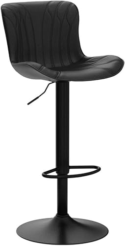 Miniatura 4 de YOUNIKE Juego de 2 taburetes de bar negros tapizados modernos giratorios de altura de mostrador con respaldo ajustable isla de cocina alta de piel