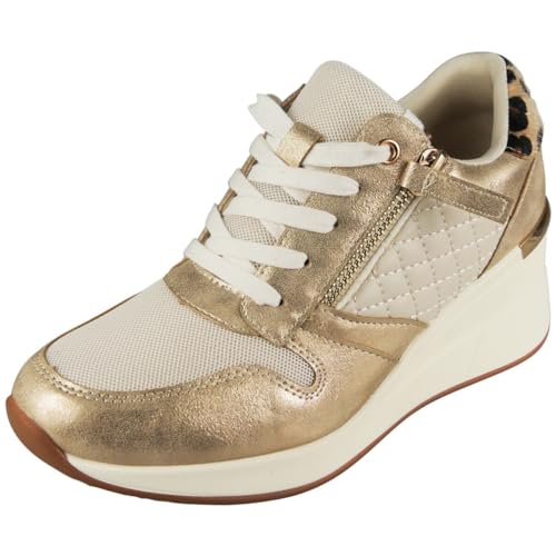 LoudLook Ladies Wedge Trainers Womens Lace Up Comfy Classic Pumps Sneakers Shoes Size Gold-6