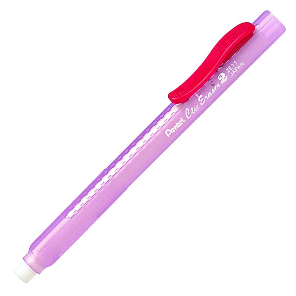 Pentel ZE11T-B "ClicEraser 2" Radierstift, nachfüllbar mit ZER-2, Gehäuse semi-transparent rot, 12 Stück