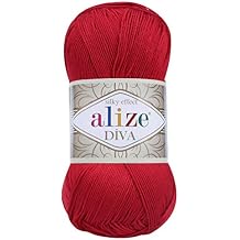 Hand Knitting Yarn 100% Microfiber Acrylic Yarn Alize Diva Silk Effect Thread Crochet Art Lace Craft Lot of 4 skeins 400gr 1532yds Color 106 Red