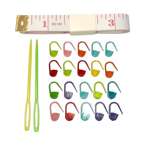 Lythor Soft Tape Measure, Knitting and Crochet Accessories Including Double Scale Body Sewing Flexible Ruler, 20pcs Knitting Stitch Markers and 2pcs 7cm Plastic Sewing Needles (23) Cover