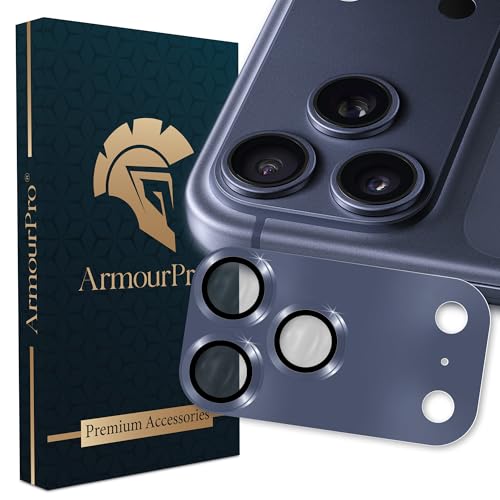 Image of ArmourPro Camera Lens Protector for iPhone 17 Pro Max 6.9-Inch, Full Coverage 9H Tempered Glass Ring Cover, Matte Metal Plate, Case Friendly | Deep Blue, Pack of 1