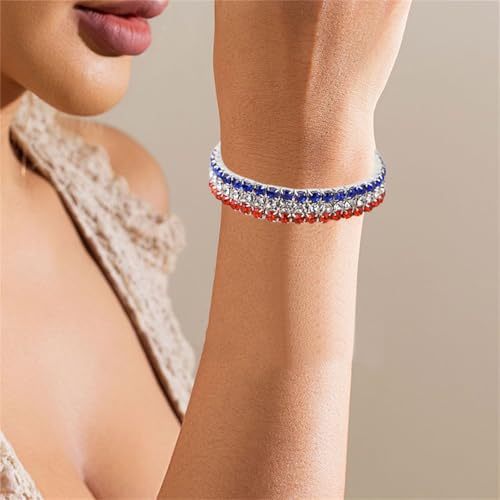 Image of Dreuyet American Flag Rhinestone Bracelet Red White Blue Crystal Patriotic 4th of July Shiny Decorations USA Independence Day Jewelry