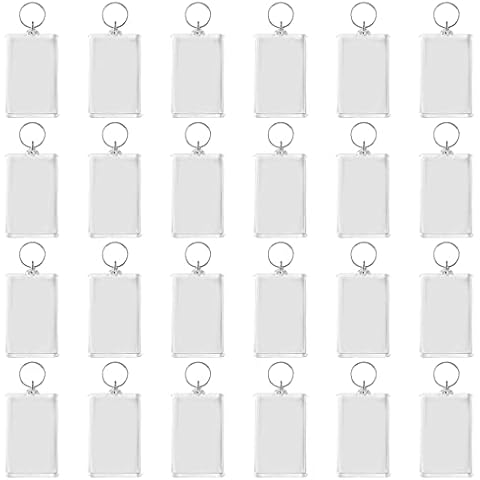 Framendino, 24Pcs Acrylic Keychain Blanks Rectangle Photo Frame Keychain Photo Insert Blank Keyrings 2 x 3 Inch, White, 3x2 IN Cover