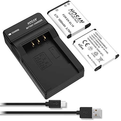 HOSAN EN EL19 Batería para de 2 Batería Recargable Compatible con Nikon EN EL19 Coolpix S32 S33 S100 S2800 S3100 S3200 S3300 S3500 S3600 S4100 S4200 S4300 S5200 S5300 S6500 S6600 S6800
