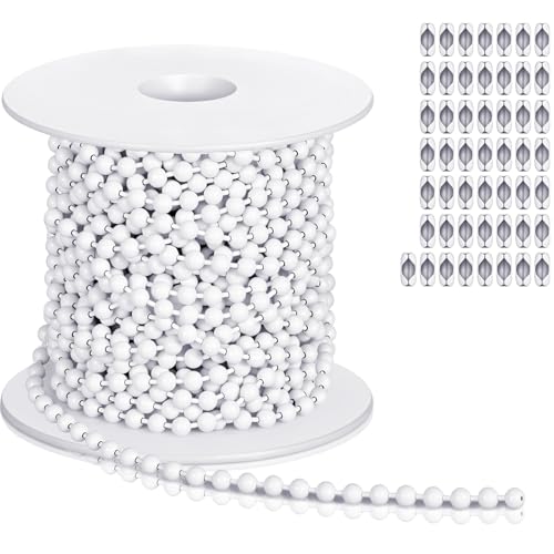 Yaocom 50ft, 4.5mm White Ball Beaded Chain with 50 Connectors
