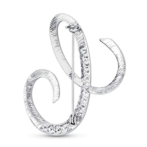 Image of Bling Jewelry Large Statement ABC Pave Crystal Cursive Script Monogram Letters Alphabet Initial Scarf Lapel Pin Brooch For Teen Women Rose, Yellow Gold Silver Plated