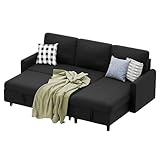 Sofa Bed Sleeper Pull Out 2 in 1 Sectional Sleeper Sofa Couches with Storage, Pullout Sectional Couches for Apartment Living Room,Black