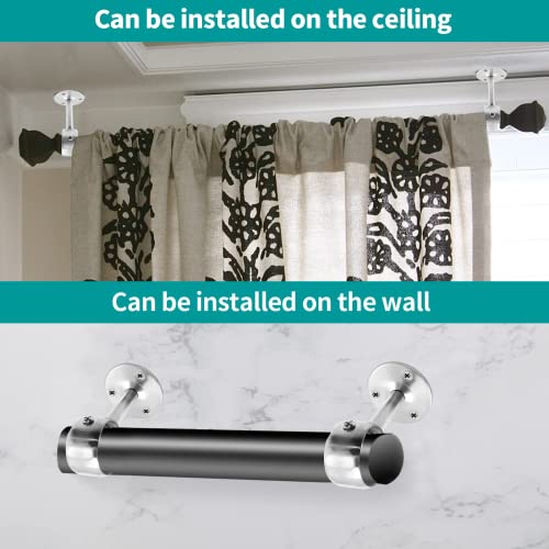 Biaungdo 2 Pcs 1-1/4 Inch Curtain Rod Ceiling-Mount Bracket,Stainless Steel Flange Rod Holder Shower Curtain Closet Rod Holder Ceiling Curtain Rod Brackets With Anchor Screw Kit,Silver,Locking Design #TOP4