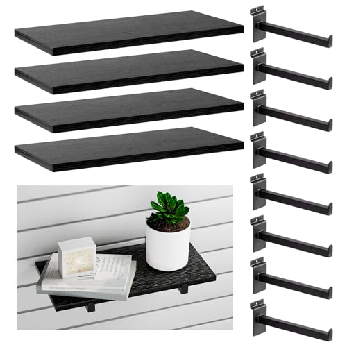WETOECOTEC Wood Slatwall Shelves, Slat Wall Shelf Slatwall Acccessory for Garage, Home Improvement, Retail Display (4, 16''x8'')