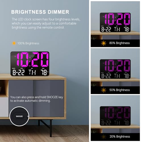 Image of Hournor Digital Clock, Digital Wall Clock with Remote Control, LED Clock Large Display with Date Week Temperature for Living Room Decor, Large Wall Clocks for Bedroom Office Gym Shop Garage (Pink)