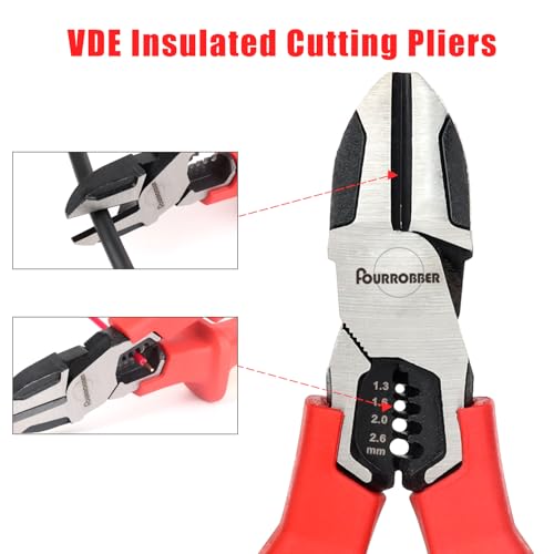FOURROBBER 3PCS VDE Insulated Plier Set,Universal Combination Pliers, Needle Nose plier and Cutter plier,with Insulated Handles 60CrV, VDE-Tested 1000V - Image 6
