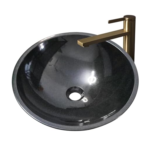 Black Granite Stone Bathroom Sink 17inch Round Shape Vessel Bowl
