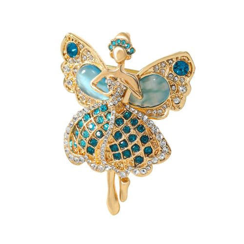 Image of Rhinestone Angel Ballerina Brooch Pin for Women Girls Fashion Crystal Gold Tone Cute Fairy Butterfly Ballet Dancer Brooches Lapel Pins Dainty Dress Accessories Birthday Christmas Jewelry Gift