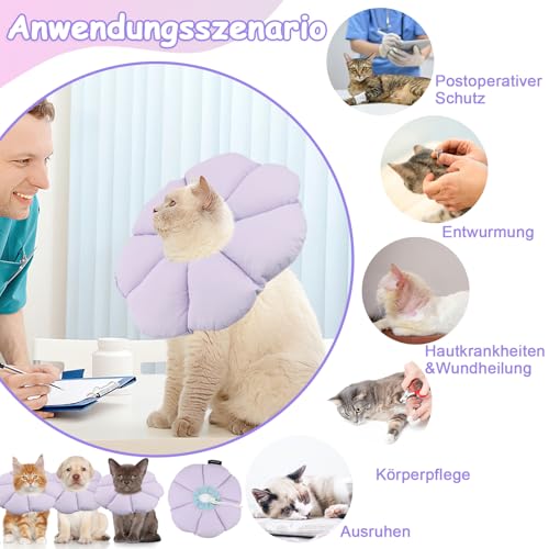Honosen Halskrause Katze, Weich Blumen Katzenkragen, Einstellbarer Katzenkragen, Wasserdicht Leckschutz Kragen für Katzen Klein Hunde Nach Operation und Verletzungen, Lila