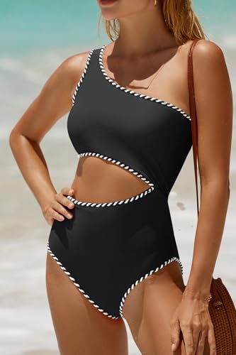 Image of Women's One Piece Swimsuit- One Shoulder Bathing Suit Cutout Tummy Control Swimwear