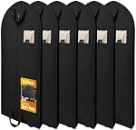 Garment Bag for Travel – 6-Pack, 54” Extra Long Suit Protector | 82 GSM Heavyweight Fabric Dress Bag, Reinforced Handle, Black Breathable clothe Hanging with Zipper & Clear Window.