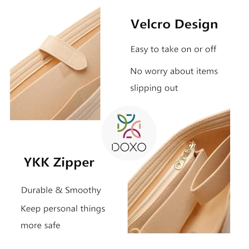 Image of Doxo Purse Organizer Insert for Handbags, Tote Bag Insert Organizers with Laptop Compartment /Cup Holder, Softened Felt Compatible with LV Neverfull MM(Beige,Upgrade)