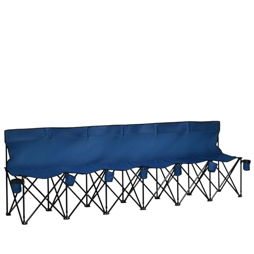 Fecpoo 6-Seater Foldable Sideline Bench with Removable Cup Holders – Blue 600D Oxford, 259Lx48Dx80H cm, for Camping, Sports, Picnics & Group Travel