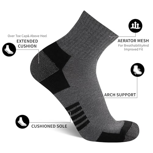 Mens Quarter Athletic Socks 7 Pack Moisture Wicking Cushioned Work Socks3