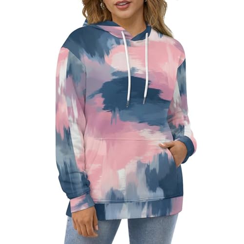 Sweat à capuche bleu poudré color block pull imprimé graffiti abstrait 3D - 2