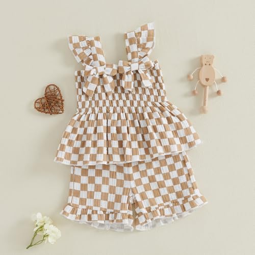 Image of Little Toddler Kids Girl Clothes Set 1-8 Years Summer Outfits Solid Color Tank Tops & Shorts