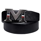 Barry.Wang Letter M Belt Buckle Black Leather Designer Mens Ratchet Waist Belt Replica No Holes Belt
