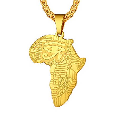 Richsteel Ojo de Horus en Colgante Africa con Collar Dorado 55cm Ajustable para Hombres Mujeres