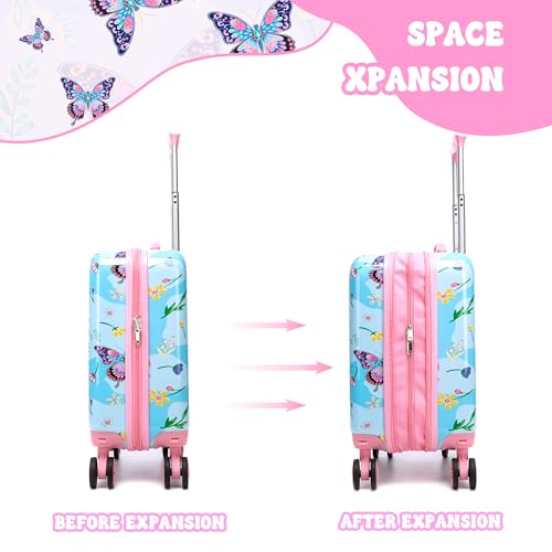 Image of Kid's Luggage Set 2 Piece Suitcase Set 16 inch Hardside Luggage with Spinner Wheels Girls Carry on Toddler Travel Rolling Suitcase