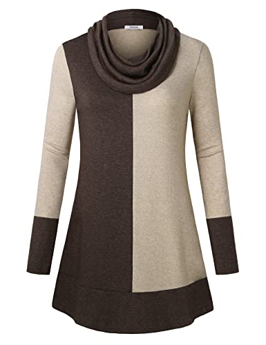 Plus Tunics for Women, Youtalia Women's Pullover Sweatshirt Long Hoodies Patchwork Flared A Line T Shirt Comfy Lightweight Tunic Top Beige XX-Large