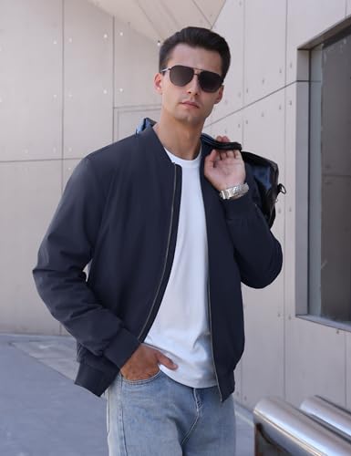Image of TACVASEN Men's Bomber Jacket Thermal Quilted Winter Coat for Daily Wear | Diamond quilted lining for warmth, windproof and water-resistant, full zip front, 4 utility pockets, stylish and functional.